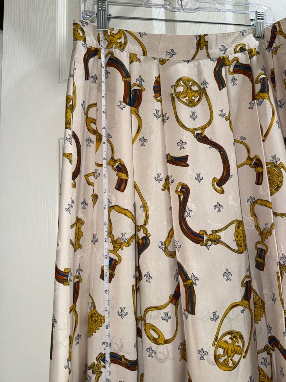 Vintage Equestrian Chain Print Pleated Midi Skirt Sz 16 Old Money Preppy Chic - Picture 14 of 14